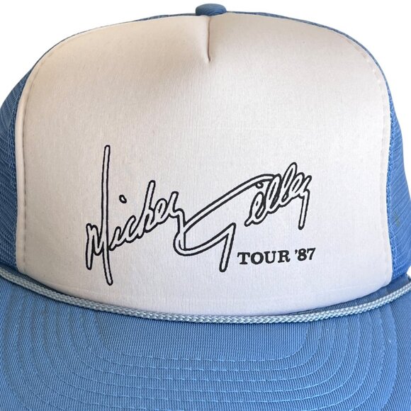 Vintage Mickey Gilley Tour 87 Trucker Hat White & Blue Mesh Adjustable Snapback - Picture 2 of 9